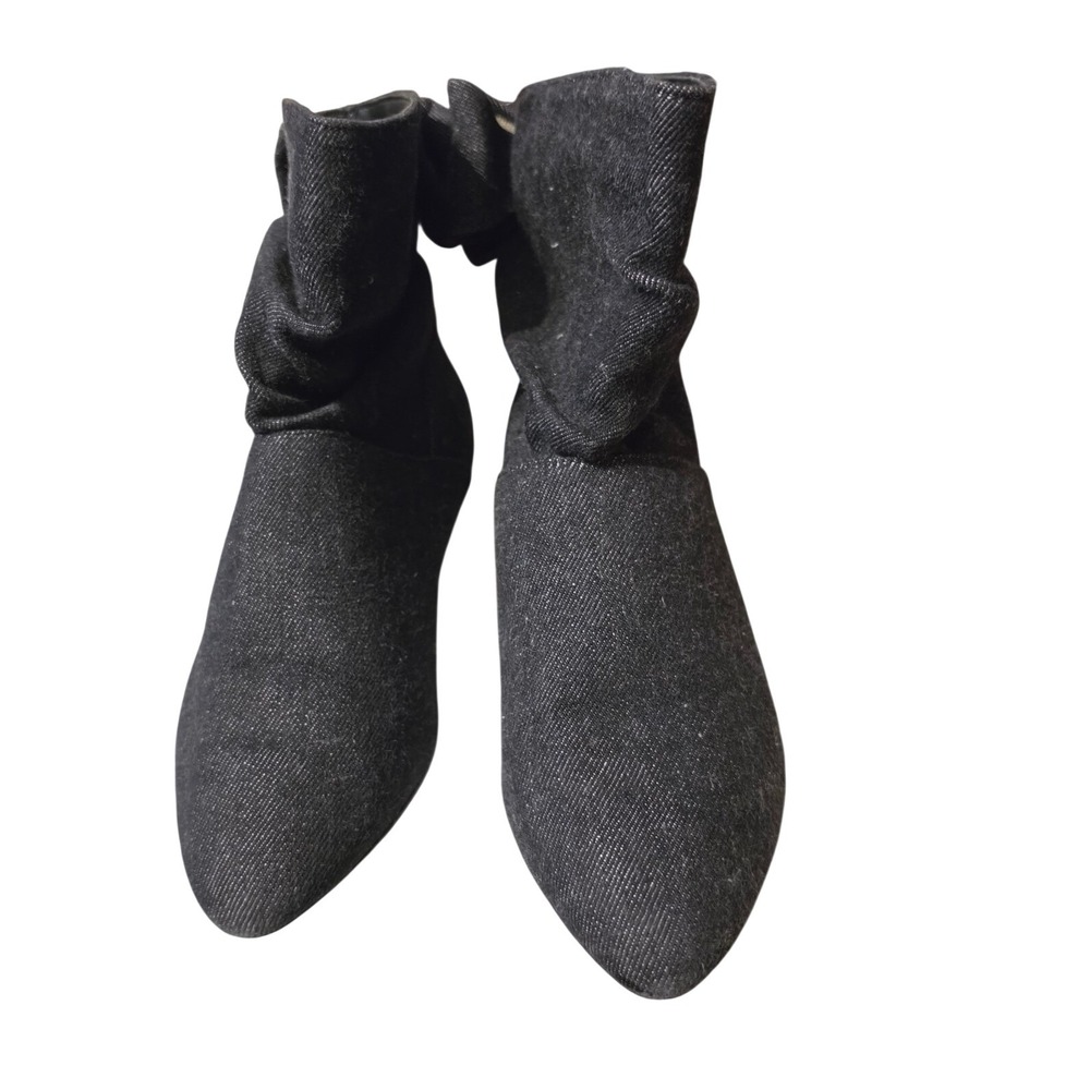 Vintage AJ Valenci Black Denim Slouchy Bow Ankle Boots Pointed Toe 7.5M 31-5195B